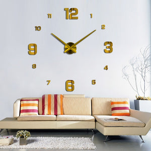 Modern Frameless DIY Wall Clock Large 3D Wall Watch Non Ticking for Living Room Bedroom Kitchen